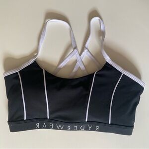 Ryderwear Women’s Sports Bra Black with White Straps Size Small